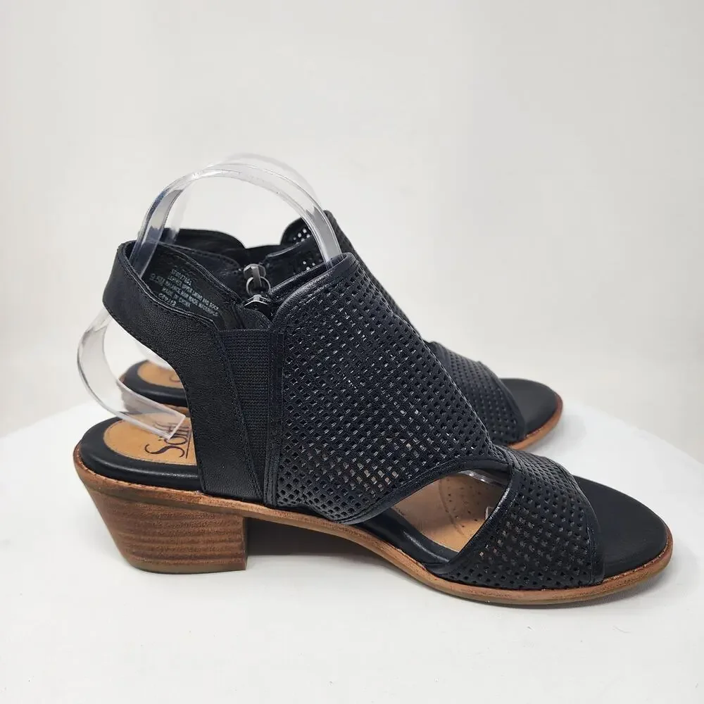 Sofft Nadira Sandal Size 9.5M Black Leather Perforated Peep Toe Zipper SF0027301